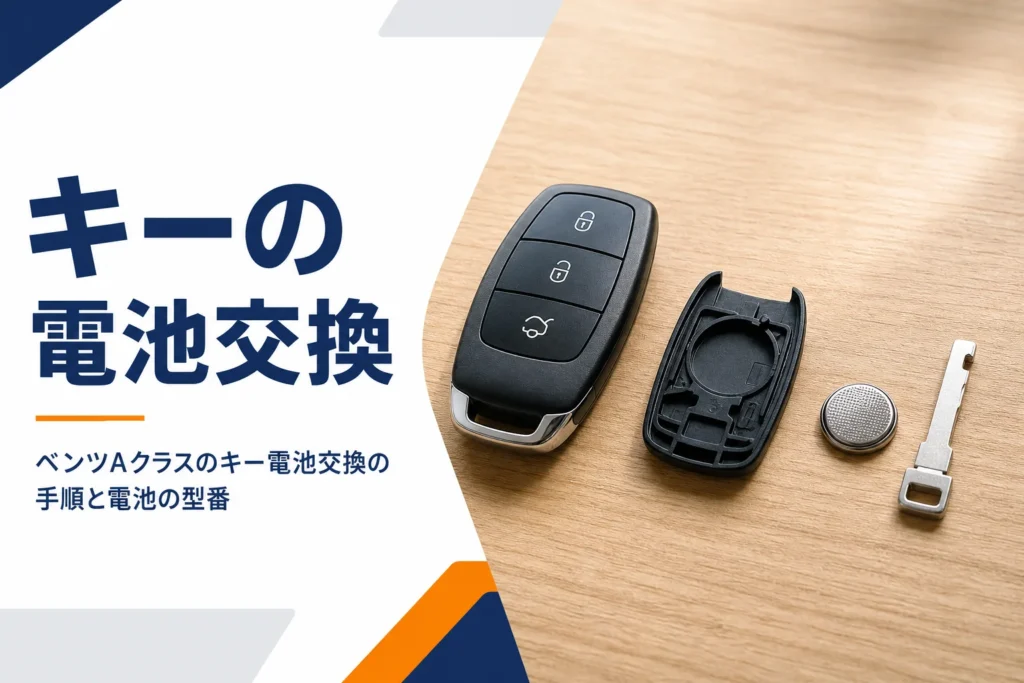テーブルに並べたスマートキーと新しいボタン電池とエマージェンシーキー
