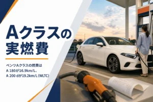 ガソリンスタンドで給油を待つコンパクトなハッチバック