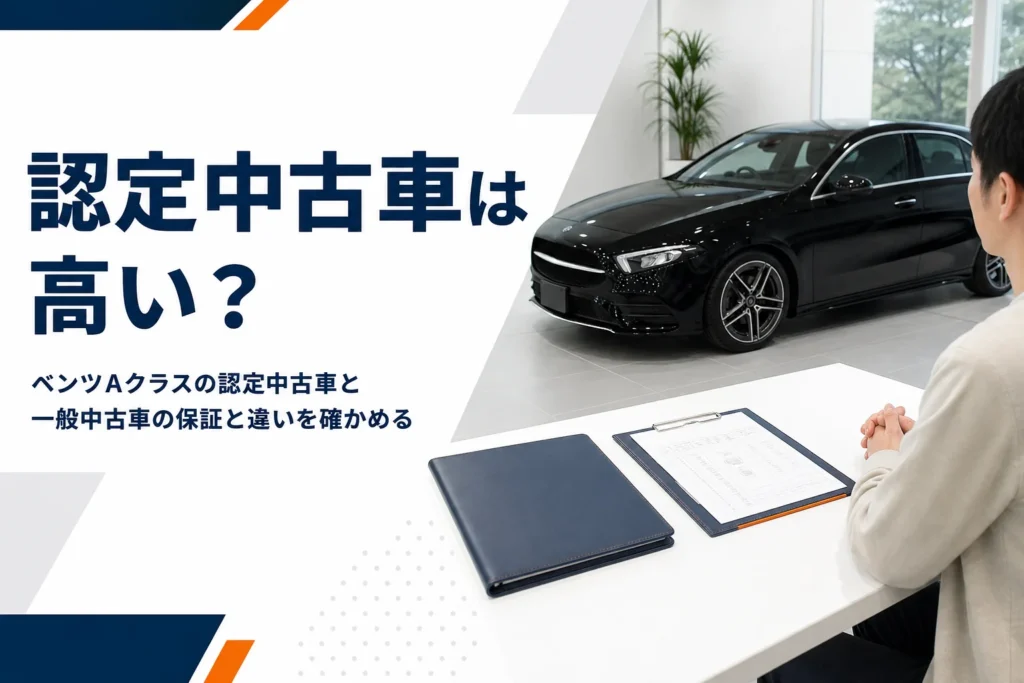 ショールームのコンパクトなハッチバックと保証書と点検記録簿