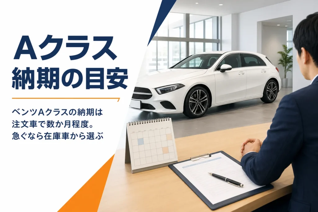 ベンツAクラスの納車を待つ販売店の納車スペースとカレンダー