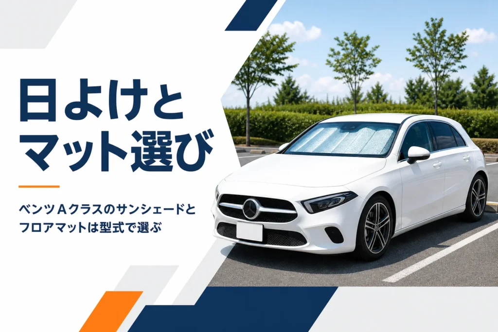 フロントガラスにサンシェードを付けたベンツAクラス