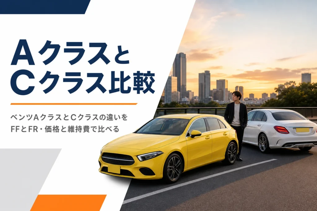 並んで停まるコンパクトなハッチバックと中型セダン