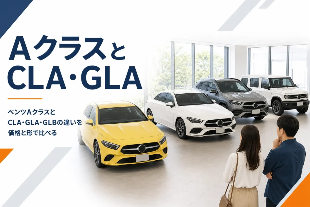ショールームに並ぶハッチバックと4ドアクーペとSUV2台