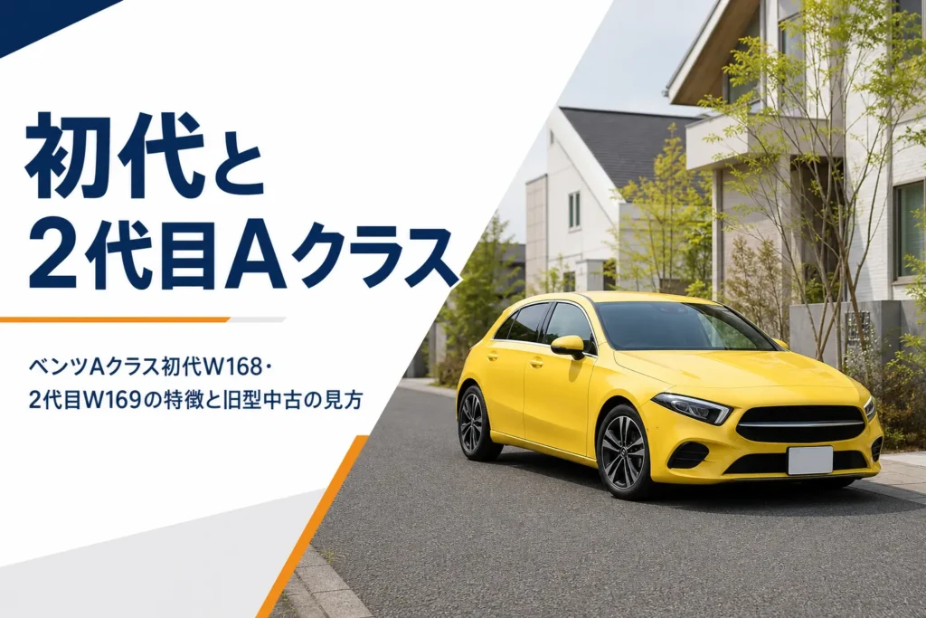 住宅街に停まる背の高い旧型のベンツAクラス