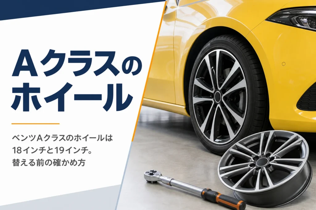 ハッチバックのアルミホイールとトルクレンチを写したホイール記事のアイキャッチ